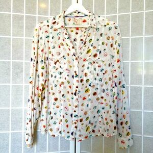 CONVERSATIONS BY ANTHROPOLOGIE Button-Up Women's Blouse Marbles Print Size 10